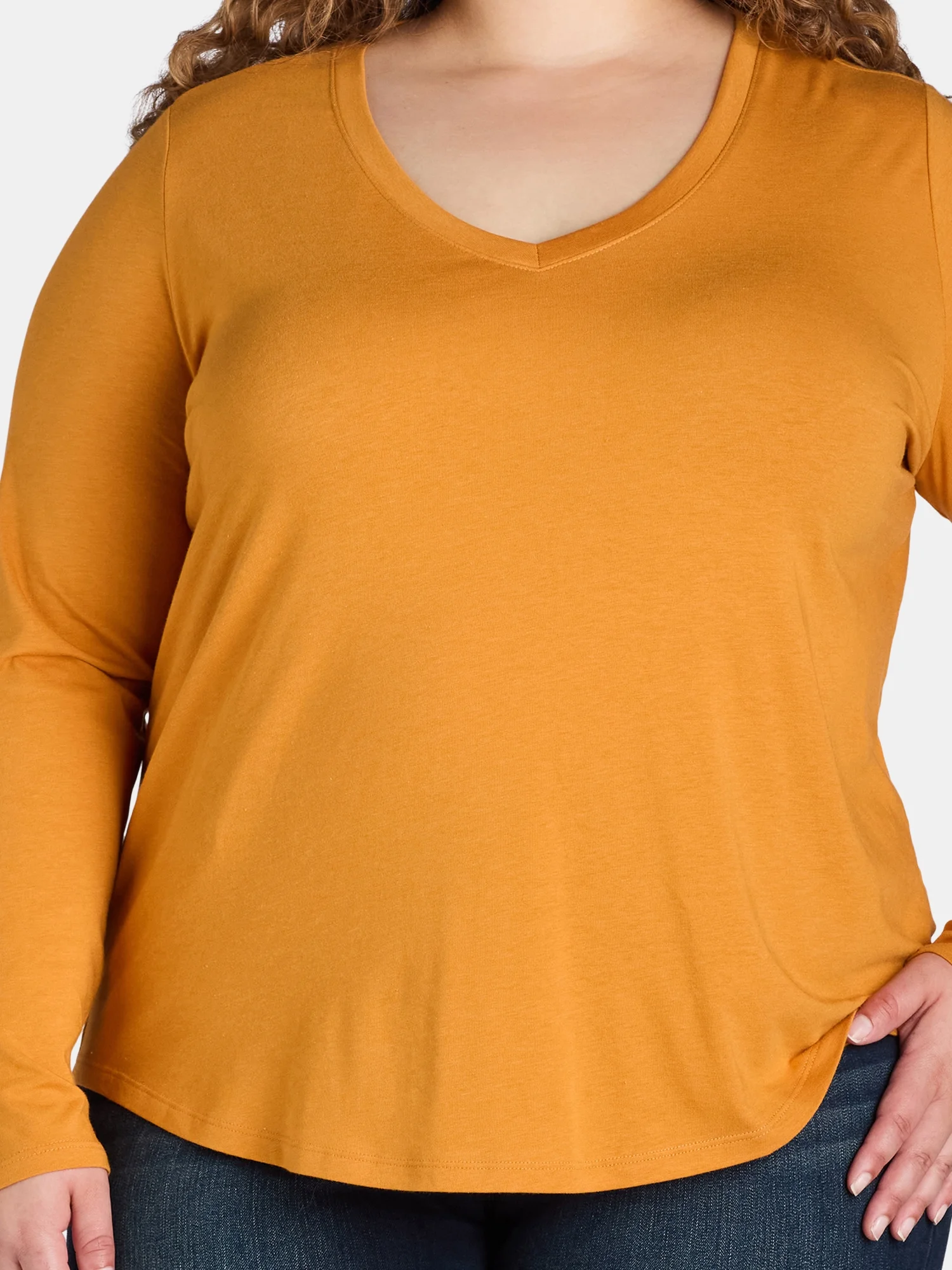 Terra & Sky Women’s Plus V Neck Tee with Long Sleeves, Available in 1 and 3-Packs, Sizes 0X-5X