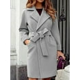 thumbnail image 2 of Women'S Long Trench Coat Elegant Lapel Jacket Casual Autumn and Winter Coat with Belt Grey M, 2 of 4