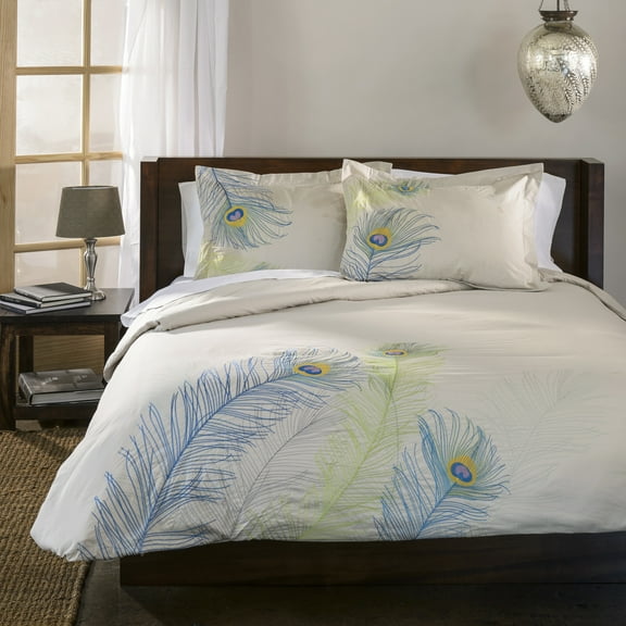 Peacock Cotton 3-Piece Duvet Cover Set by Blue Nile Mills, Full/Queen, Blue-Green