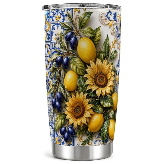 Sunflower Lemon Tumbler 20oz, Floral Tumbler, Stainless Steel Travel Cup