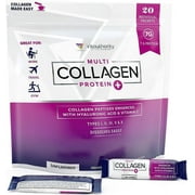 Vitauthority Multi Collagen Peptides Hydrolyzed Protein Powder with Hyaluronic Acid & Vitamin C, Unflavored, 20 Stick-pack