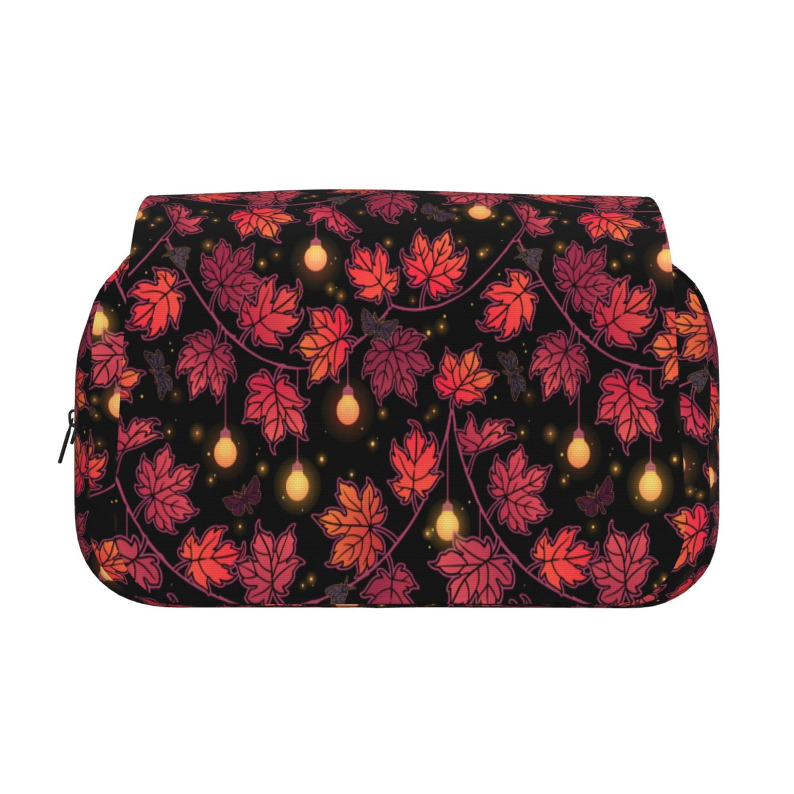 Rateoe Beautiful Maple Leaf Lantern Pattern Double Clamshell Pen Case, Storage Organizer with Two Zipper Compartments– Holds Up to 50 Pencils & Pens