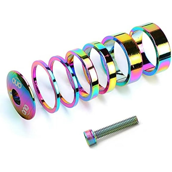 1 1/8 Inch Colorful Headset Spacer with Stem Top Cap,Headset Nut Bicycle Stem Cap Set with Install Screws,2mm&5mm&10mm Spacers Bike Headset Spacers Set for 28.6mm Stem