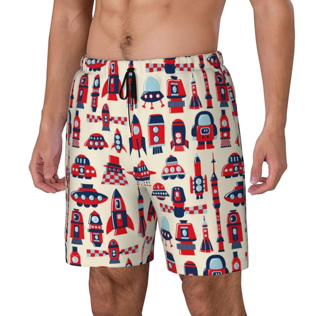 Saiise Rocket Pattern for Mens Swimming Trunks Swim Trunks Quick Dry Swim Shorts with Mesh Lining Funny Swimwear Bathing Suits-3X-Large
