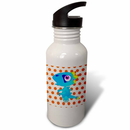 

3dRose Print of Baby Blue Dino On Orange Dots Sports Water Bottle 21oz