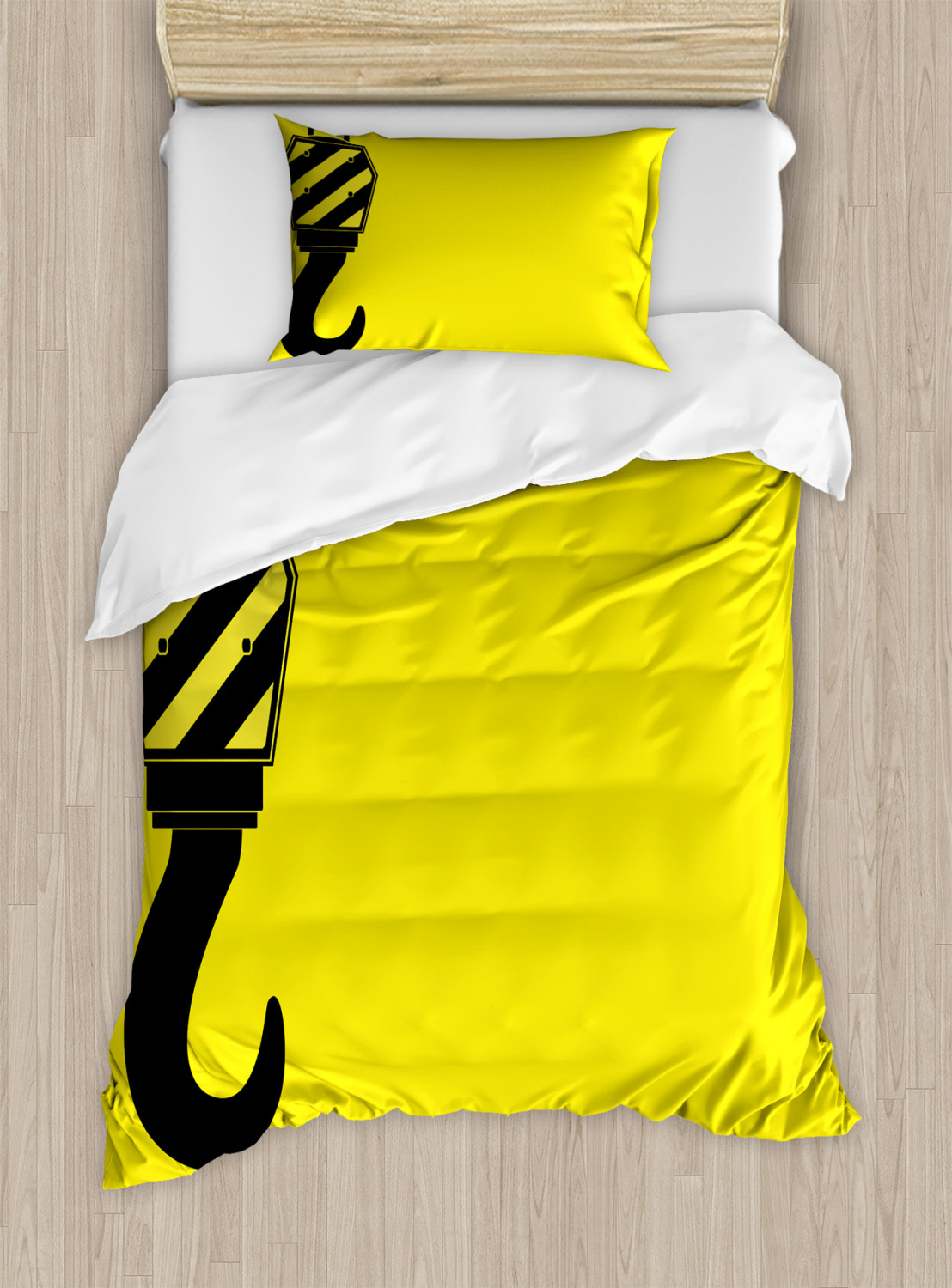 Construction Duvet Cover Set Twin Size, Mechanical Theme Black Hook