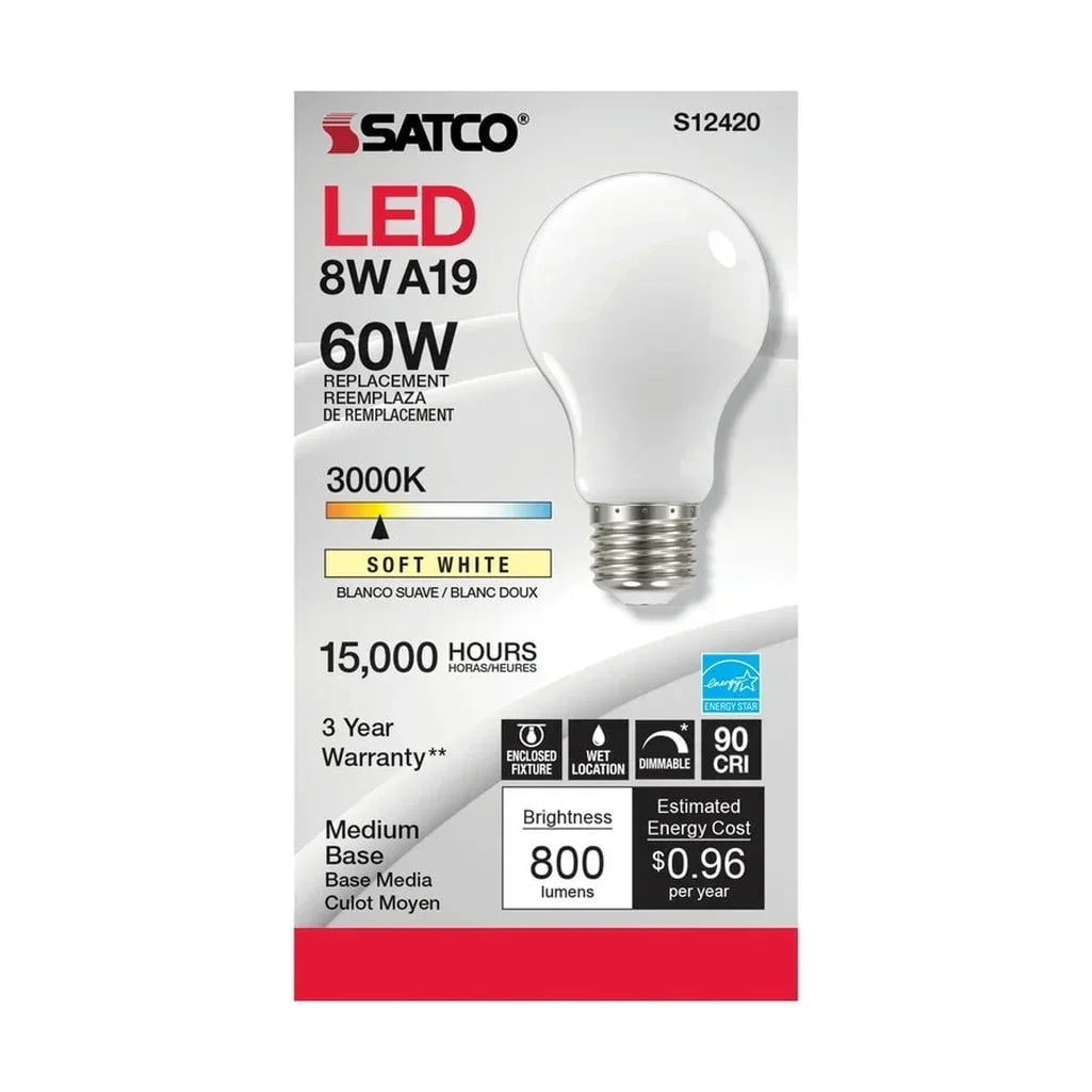 8.2W LED A19 - Soft White - Medium Base - 3000K - 90 CRI - 120V - 6-Pack