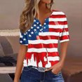 thumbnail image 2 of successthop 4th of July Clothes Women Flags Loose Plus Size V Neck T Shirt Button Holiday Shirts Short Sleeve Tops Red, 2 of 5