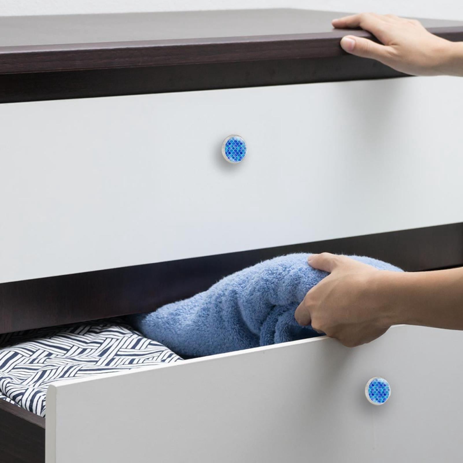 4 Pcs Mermaid Scale Blue Knobs for Kitchen Cabinet Cupboard Dresser Bookcase Drawer Pulls Handles Round Home Decor