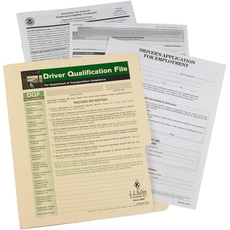 Driver Qualification File Packet 5-pk. - Single Copy, 9.5" x 11.75" - Includes 15 Driver Qualification Forms - Satisfies DQ Requirements of 49 CFR 391.51