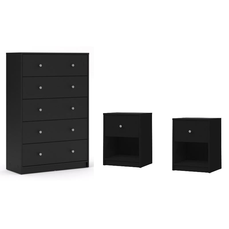 3 Piece Chest and Nightstand Bedroom Set in Black