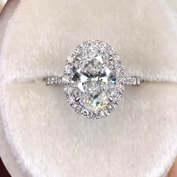3Ct Oval Cut Moissanite Women's Wedding Ring 14K Solid White Gold Plated