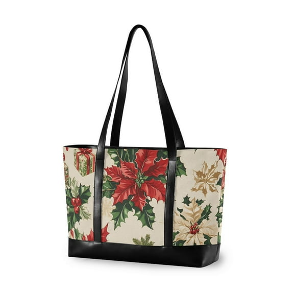 FORMRS Laptop Tote Bag for Women with 15.6" Computer Compartments Handbag, Christmas Poinsettia
