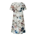 thumbnail image 4 of QUNYINEY Womens Dress Casual Short Sleeve Floral A-Line Dress Pleated Crew Neck Flowy Midi Sundress, 4 of 5