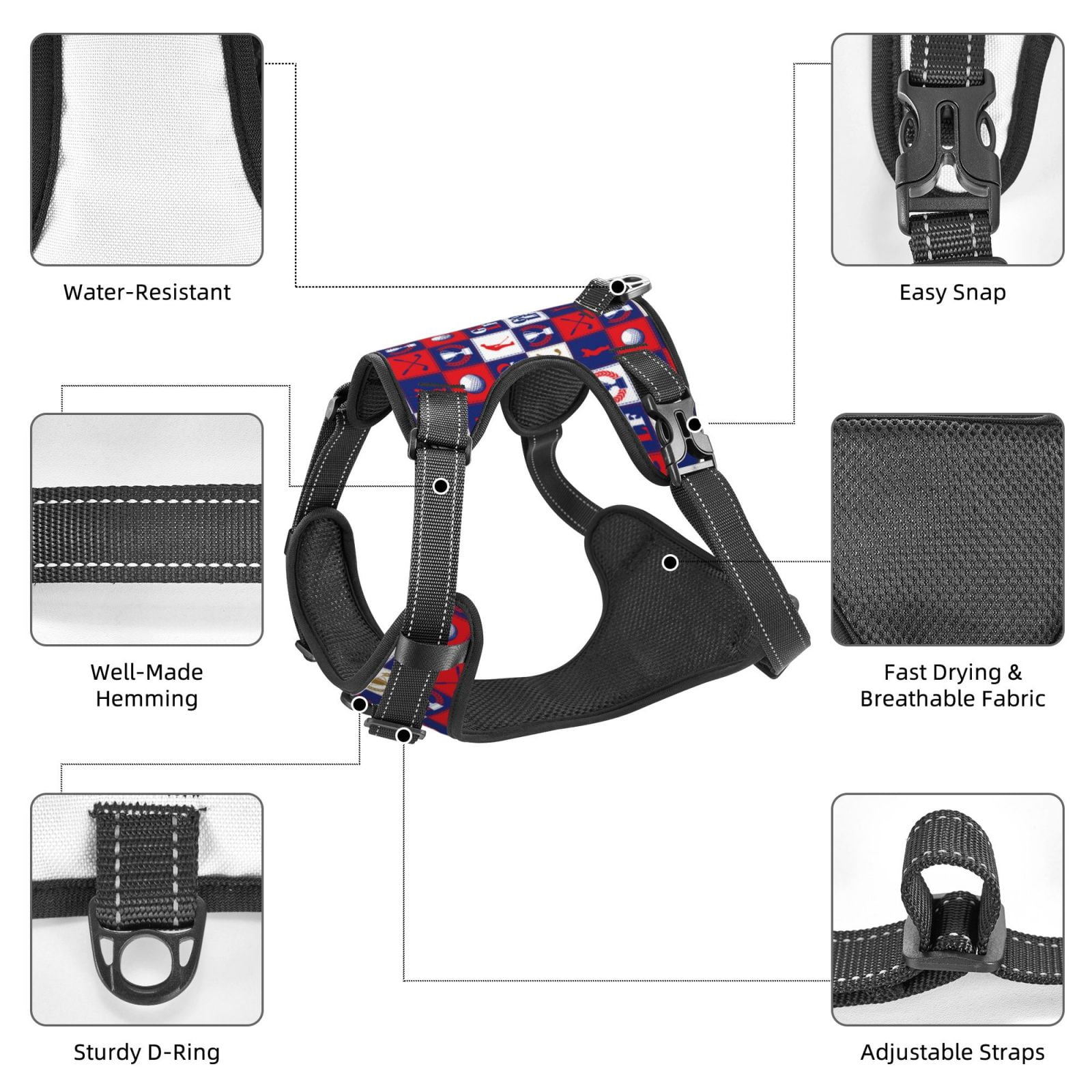 Fuzoiu golf Print Reflective Dog Harness,Adjustable, Breathable Pet Vest,Dog Harness No Pull,No Choke Pet Vest for Small, Medium, and Large Dogs-Small