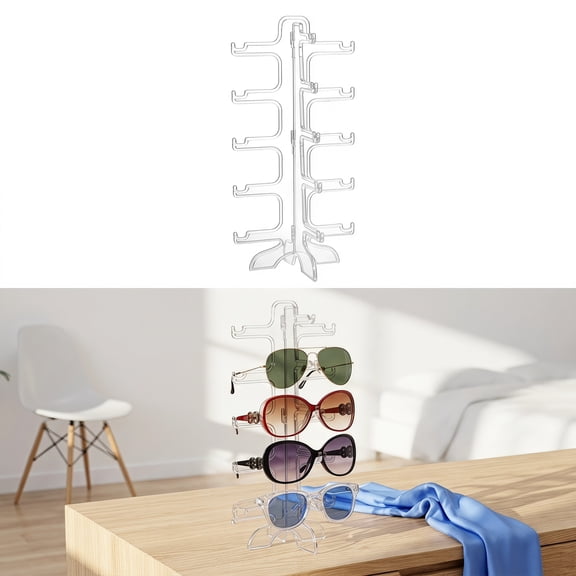 Renyuanyuan Clear Plastic Sunglasses Display Stand, Holds 5 Pairs, Without Glasses