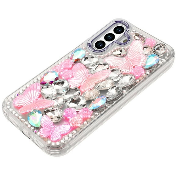 XPM for Samsung Galaxy A16 3D Diamond Floral Butterfly Bling Stone Hybrid, Sparkly Rhinestone Gemstone Back Shockproof Phone Case Cover (Purple)