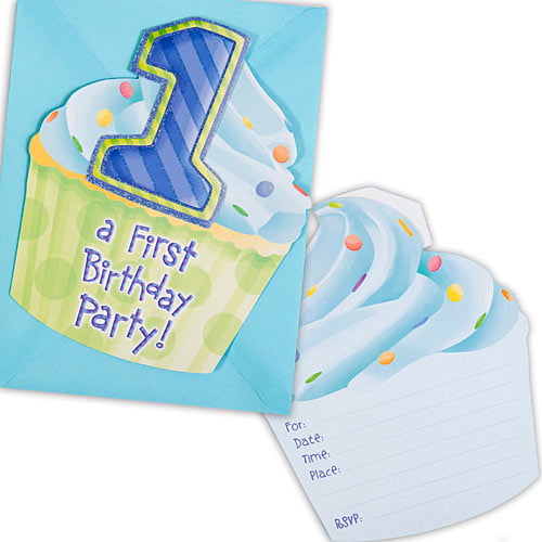 ~ Party Supplies Stationery Cards 8 1st BIRTHDAY Hugs and Stitches INVITATIONS 