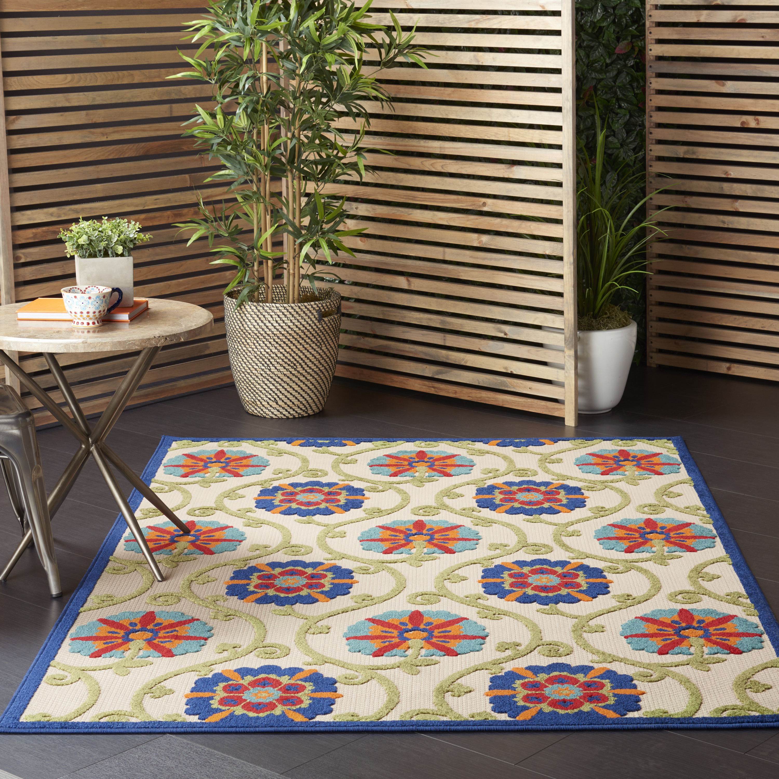 Nourison Aloha Indoor/outdoor Floral Blue/Multicolor Area Rug Walmart