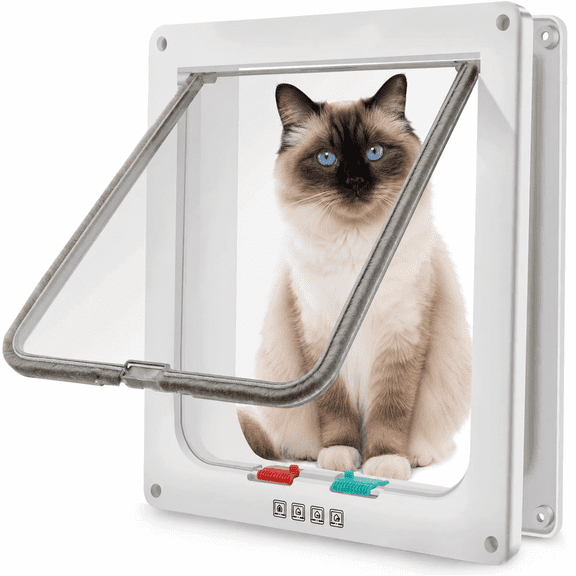 VETPW Cat Door Flap Outer Size 7.8x7.5x2inch, 4 Way Locking Medium Cat Door for Interior Exterior Doors, Weatherproof Pet Door for Cats Doggie with Circumference < 15.75"