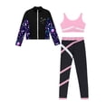 thumbnail image 3 of TSSOE Kids Girls 3 Pcs Skating Dance Outfit Jacket Crop Top with Pants Set Ice Skating Gymnastic Pink 14, 3 of 5