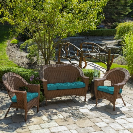 Arden Selections 16&#34; x 41.5&#34; Leala Texture Outdoor Wicker Settee Lake Blue