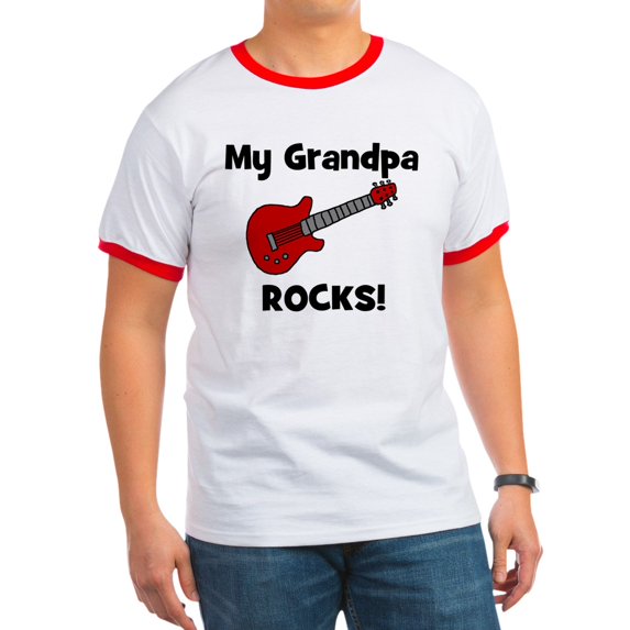 CafePress - My Grandpa Rocks! (Guitar) - 100% Cotton Ringed T-Shirt