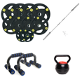 thumbnail image 1 of HAJEX Olympic Weight Plates Set with Barbell 6ft, Adjustable Kettlebell, and Pair of Push-Up Stand, 1 of 5