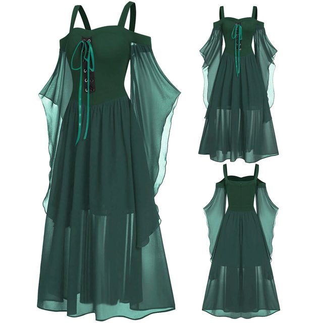 Womens Halloween Costumes 2024 Cosplay Gothic Dresses Womne Plus Size Cold Shoulder Butterfly Sleeve Halloween Dress