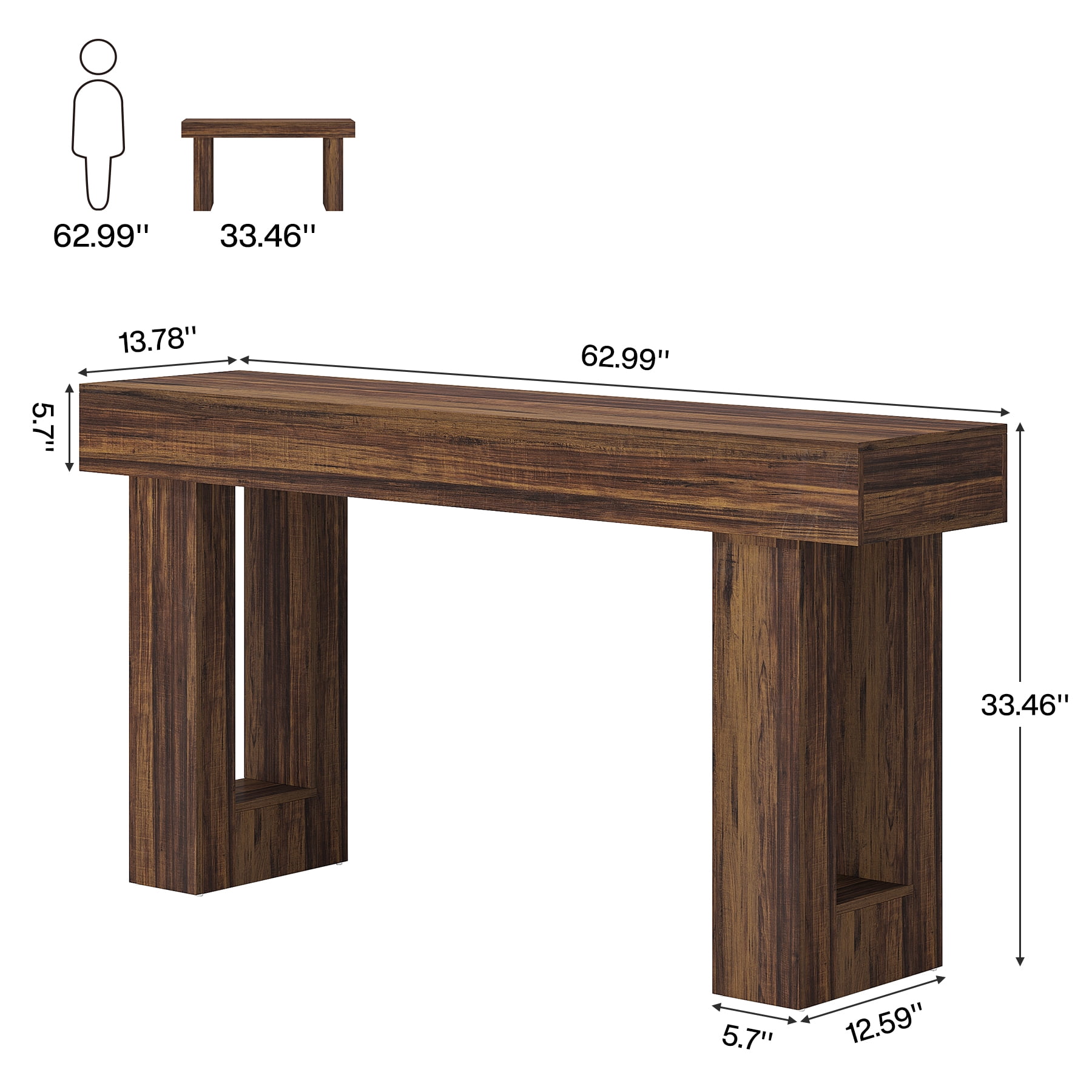 63-Inch Farmhouse Console Table, Rustic Wooden Sofa Table for Entryway, Living Room & Hallway with Stable Design