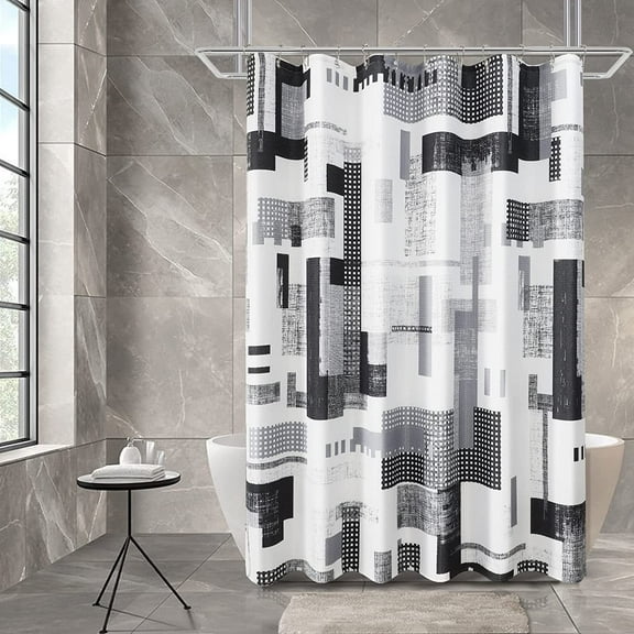 Shower Curtain Black and Grey Shower Curtain for Bathroom Black and White Shower Curtain Set Water Repellent Geometric with Heavy Duty Gray Bathroom Curtain for Hotels Bathtubs, 72x72