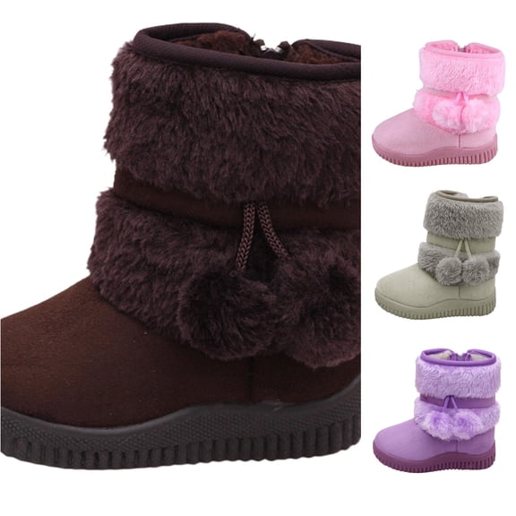 Girls Winter Snow Boots with Zip Non Warm Lined Shoes for Kids