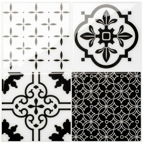 Smart Tiles Peel and Stick Backsplash Wall Tiles, Vintage Black, White, 4pcs, 9in x 9in