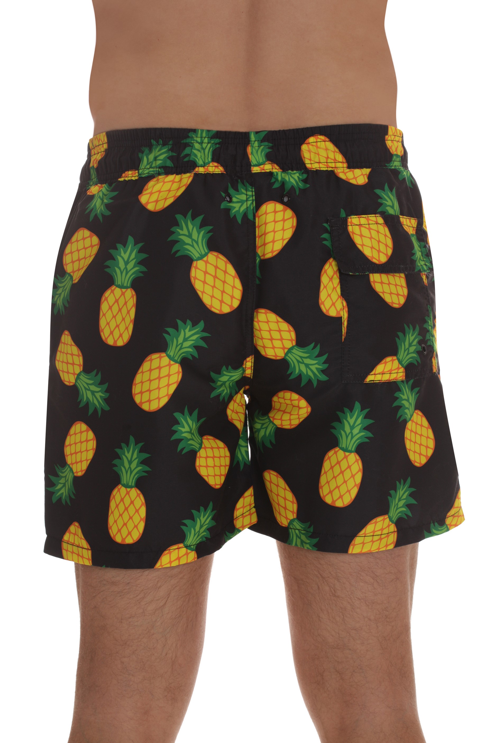 Whiskey and Oak Men’s Swimming Trunks Shorts with Pockets Quick Dry Bathing Suit (Black - Pineapples, X-Small)