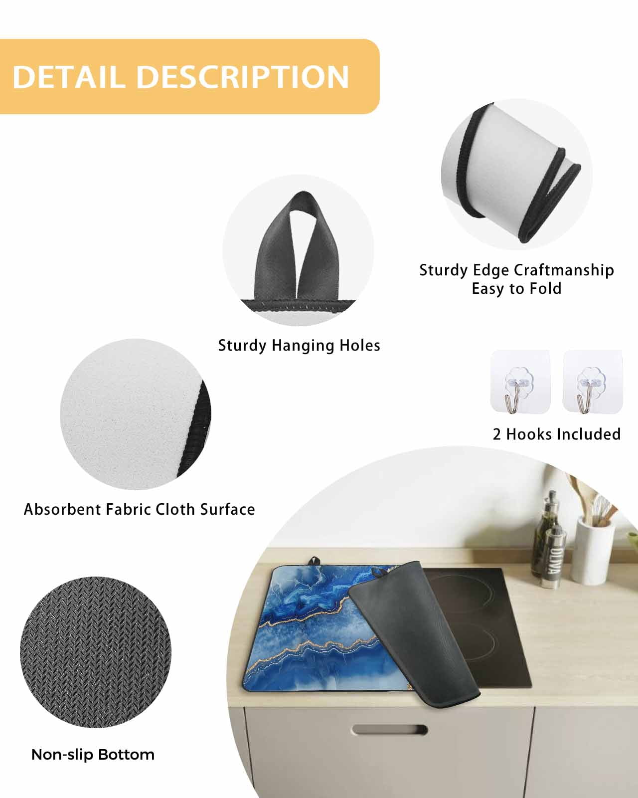nqOlkjepod Large Induction Cooktop Protector Mat 28.5"x20.5", Blue Marble Stove Top Covers for Electric Stove, Modern Luxury Granite Surface Motif Sketch Stove Burner Cover Mats Stove Cover