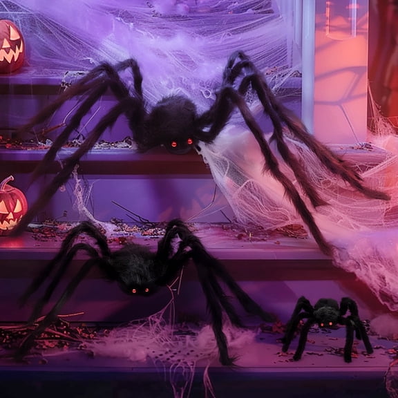 Wrapables Giant Hairy Spider Decorations (Set of 3), Indoor Outdoor Haunted House Halloween Decor