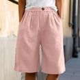 thumbnail image 4 of Rggeeun Womens Trousers Solid Color Elastic High Waist Knee Length Wide Leg Loose Fit Breathable Pleated With Side Pockets & Front Button Trim For Evening Party Cozy Bottoms,Pink,Xl, 4 of 6