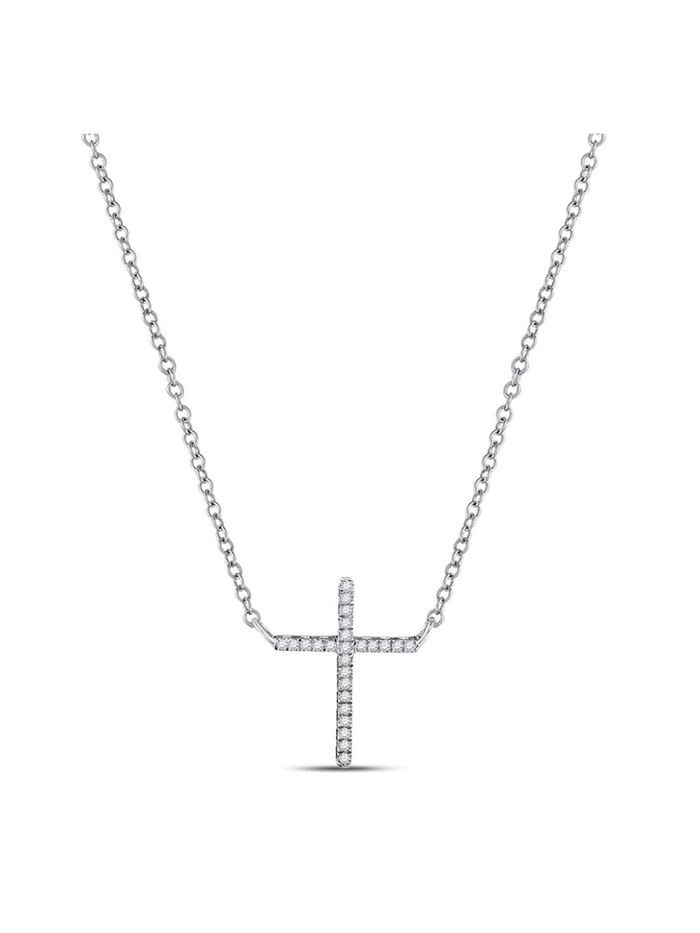 10kt White Gold Womens Round Diamond Small Scalloped Cross Religious Pendant 1/12 Cttw 