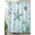thumbnail image 2 of Summer Ocean Shower Curtain, Coastal Starfish Shell Coral Bathroom Decor Curtains Set with Hooks, Turquoise Waterproof Fabric Home Accessories， Stall 48 X 72 Inch, 2 of 6
