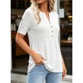 thumbnail image 5 of Short Sleeve V-neck Women Button Henley Blouse Tops Summer Pleated Casual Blouse Shirt, 5 of 7