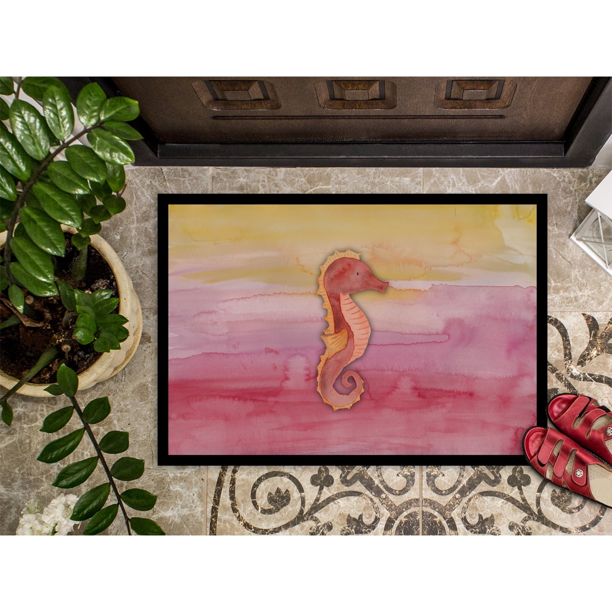 Seahorse Watercolor Door Mat