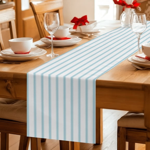 Table Runner Ocean Blue Stripes Seamless Ticking Stripe Dresser Scarves 13x36 Inch,Linen Table Runners Farmhouse Pinstripe Tablerunner for Home Dining Indoor Outdoor Wedding Party Tabletop Decor
