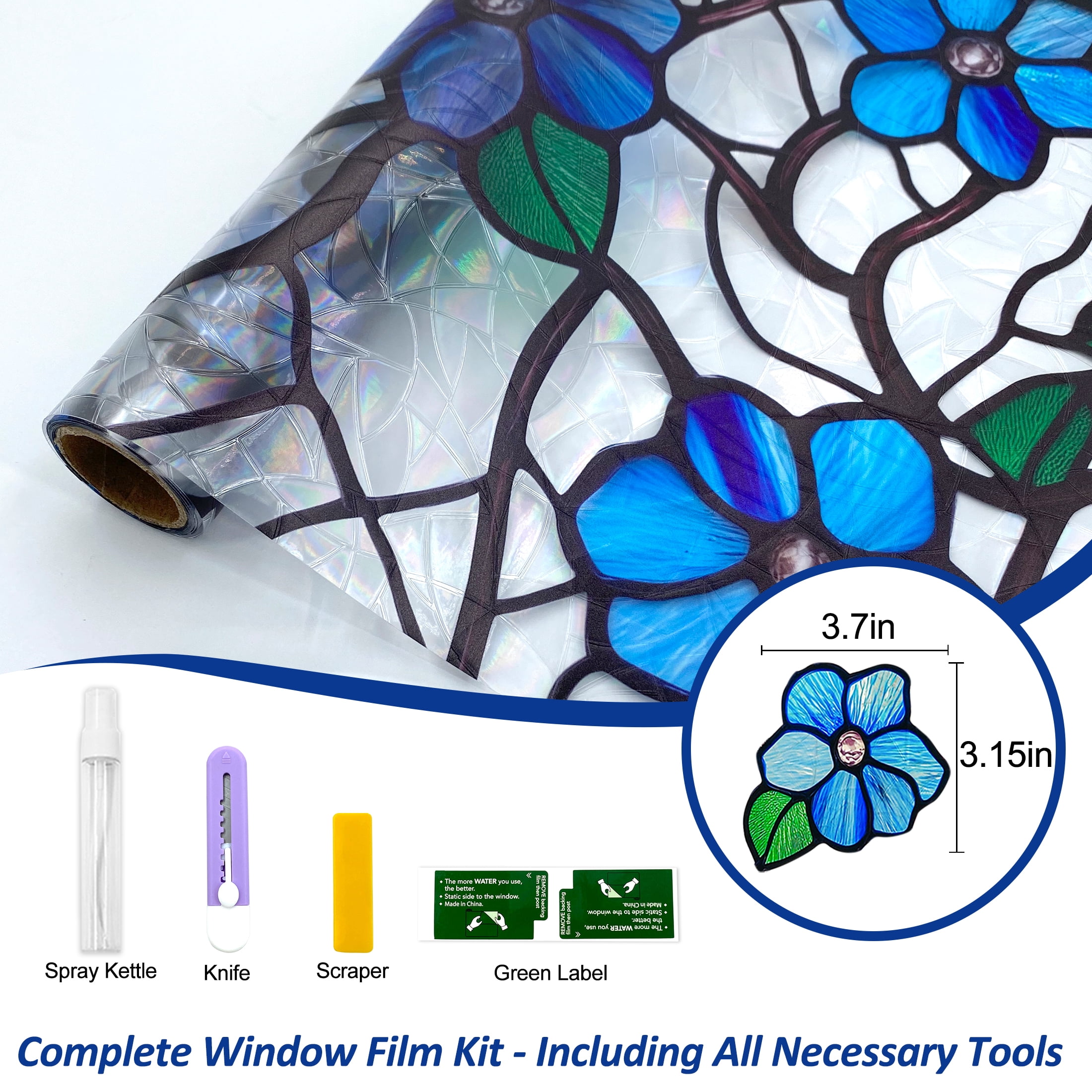 Countewol Window Privacy Film with Installation Tools Home Decorative Colored Glass Window Stickers Reusable electrostatic Rainbow Stickers