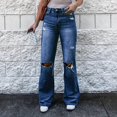 thumbnail image 2 of vigerkar Women's Bootcut Jeans Ripped Mid Rise Stretchy Tummy Control Denim Jeans Dark Blue, XL, 2 of 7