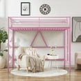 thumbnail image 6 of VECELO Metal Twin Size Loft Bed Frame with Stairs & Full-Length Guardrail, Loft Bed for Bedroom, Space-Saving Design, No Box Spring Needed, Pink, 6 of 11