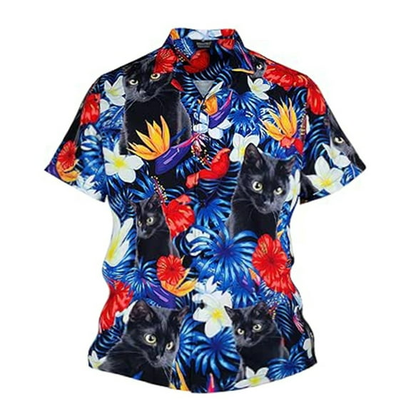 Mens Shirts Casual Cat Printed Button Down Short Sleeve Summer Tops Outdoor Relaxed Fit Breathable Comfortable Mens Dress Shirt