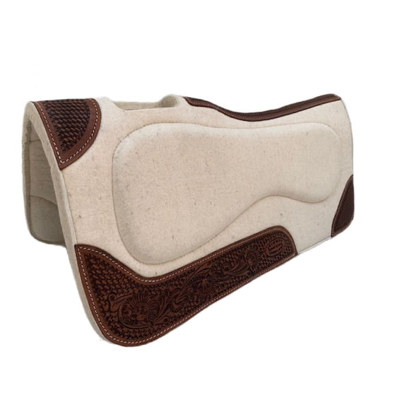Klassy Cowgirl Wool Saddle Pad w/ Tooled Leather Accents