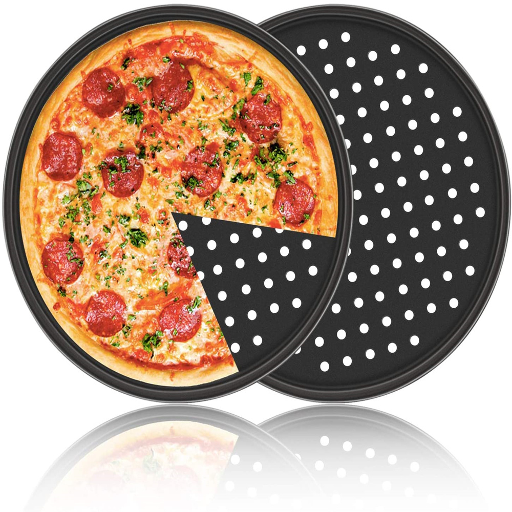 Perforated Pizza Crisper, Pizza Plate for Oven, Thickened Steel Round Pizza Pan with Holes
