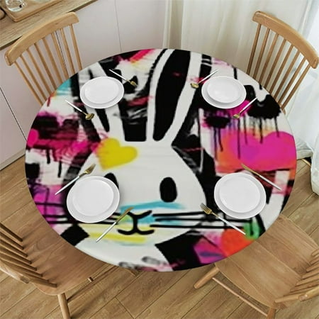 

HAOXIT Fitted Round Tablecloth Easter Doodle motivational quote loves You Table cover Elastic Edged Table Cloth Fits Round Tables 38-42