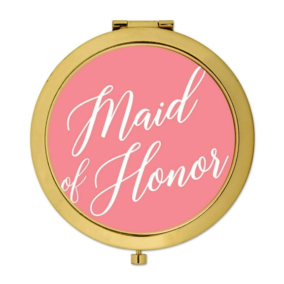 Koyal Wholesale Gold Compact Mirror Maid of Honor Wedding Gift, Coral, 1-Pack
